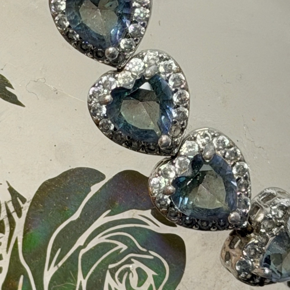 Silver-Tone Heart Bracelet with Blue Stones - Women's Jewelry